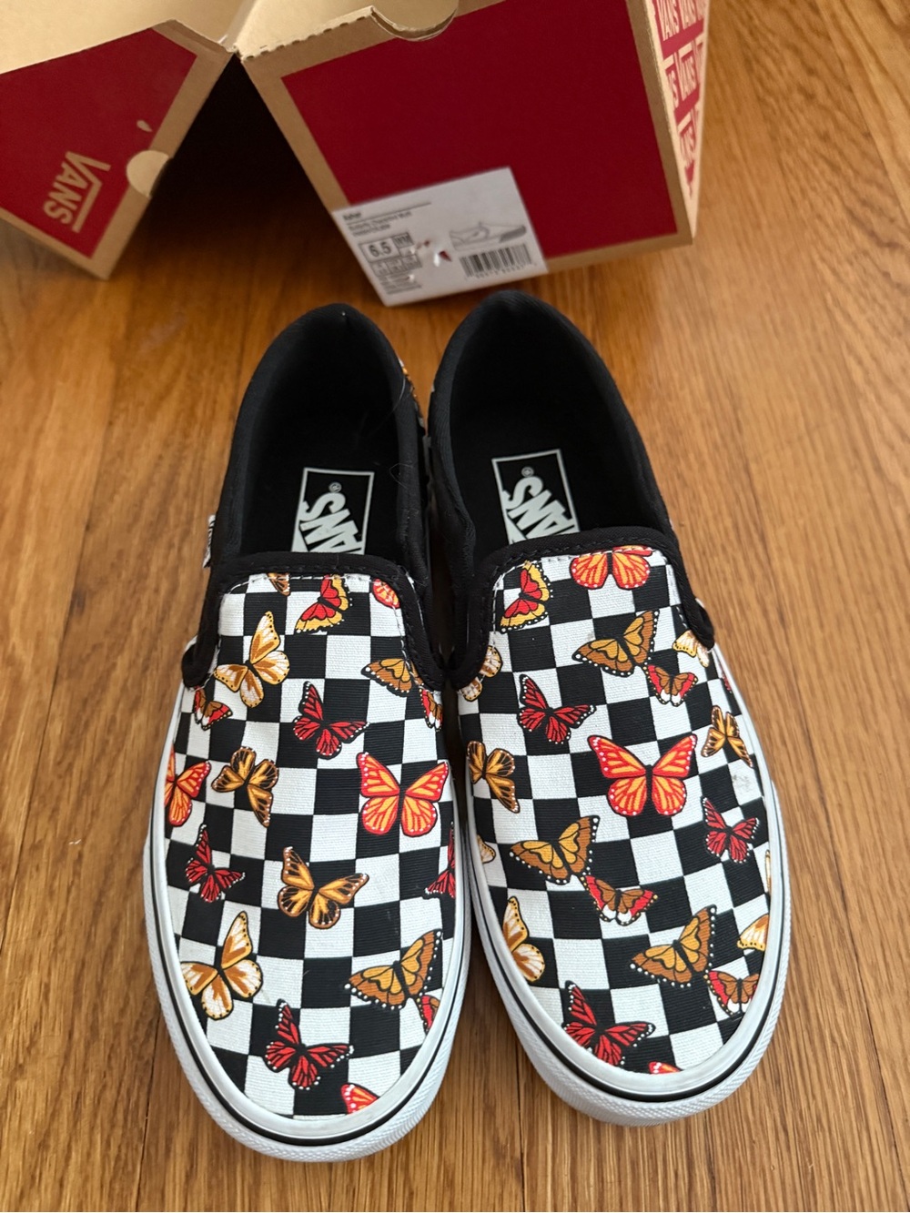 Classic Vans checkered slip on butterfly shoes 6.5